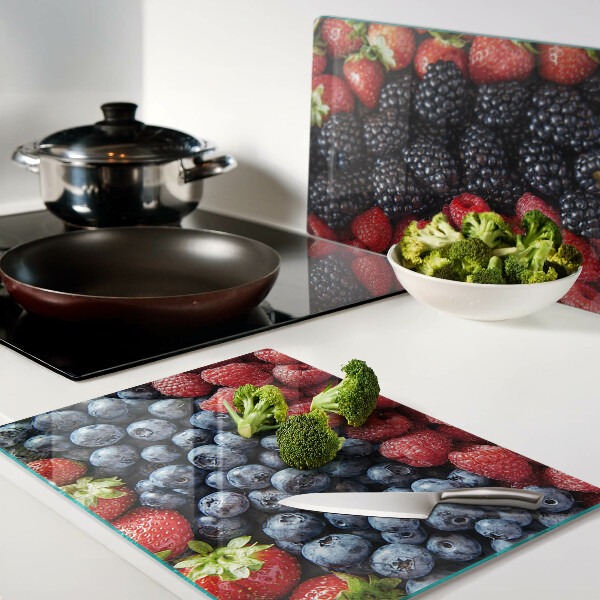 Schneidebrett Glas mit Motiv Waldfrüchte