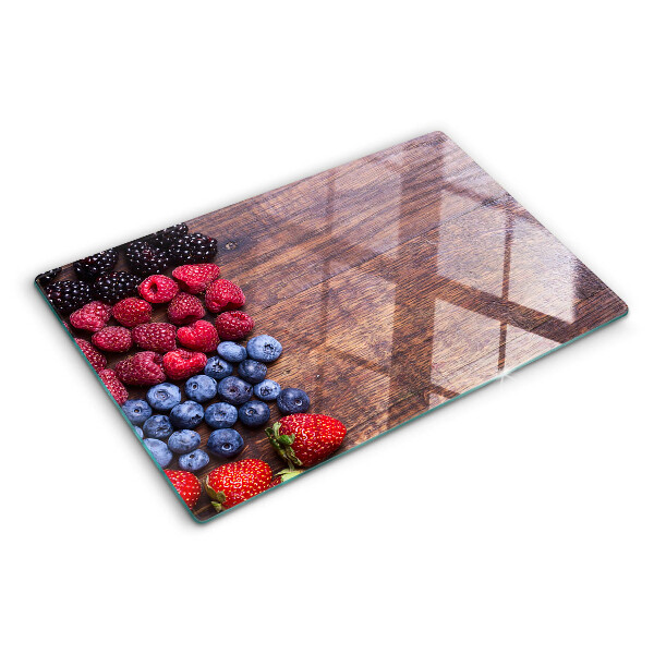 Schneidebrett Glas mit Motiv Waldfrüchte auf Holzgrund