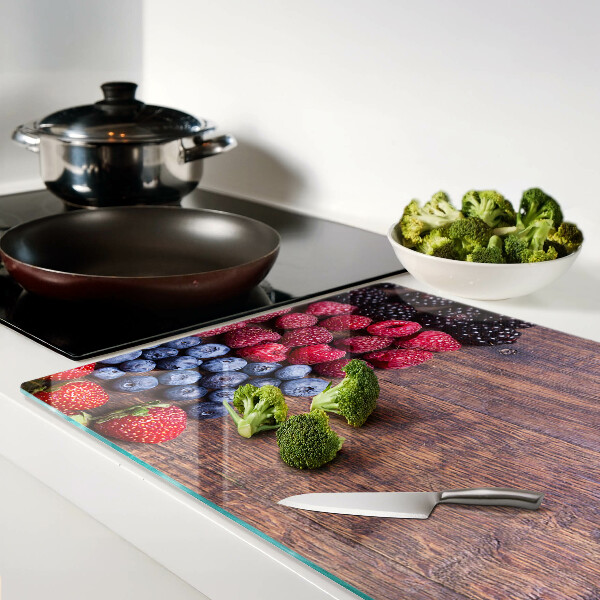 Schneidebrett Glas mit Motiv Waldfrüchte auf Holzgrund