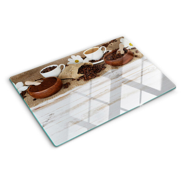 Schneidebrett mit Motiv von Kaffee und Kaffeebohnen