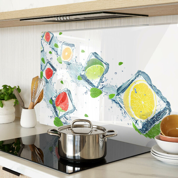 Glas-Schneidebrett mit Fruchtmotiv aus bunten Scheiben