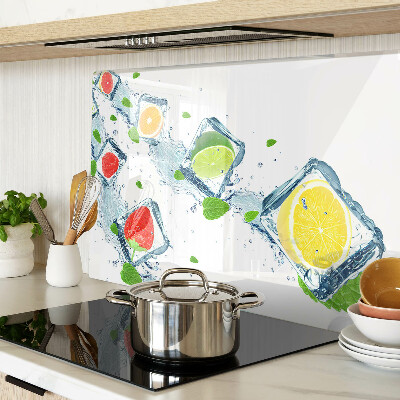 Glas-Schneidebrett mit Fruchtmotiv aus bunten Scheiben