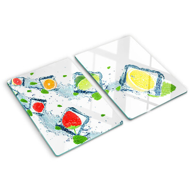 Glas-Schneidebrett mit Fruchtmotiv aus bunten Scheiben