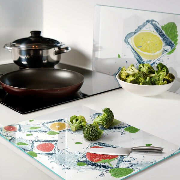 Glas schneidebrett Fruchtmotiv mit bunten Scheiben