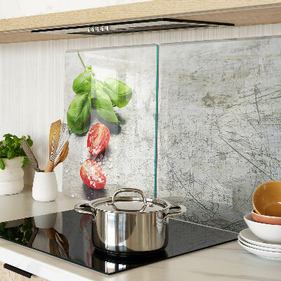 Schneidebrett Glas mit Motiv Tomaten, Basilikum und Salz