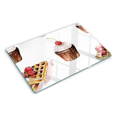 Schneidebrett Waffeln und Cupcakes mit Kirschen