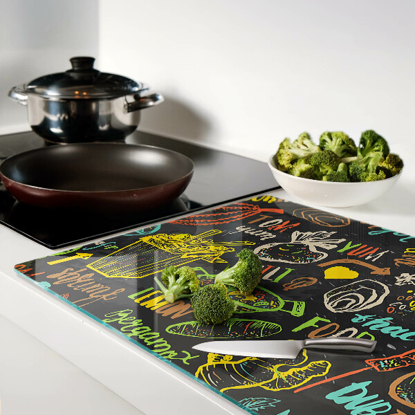 Schneidebrett Glas mit kulinarischem Motiv