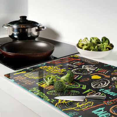 Schneidebrett glas Kulinarisches Thema mit Essen