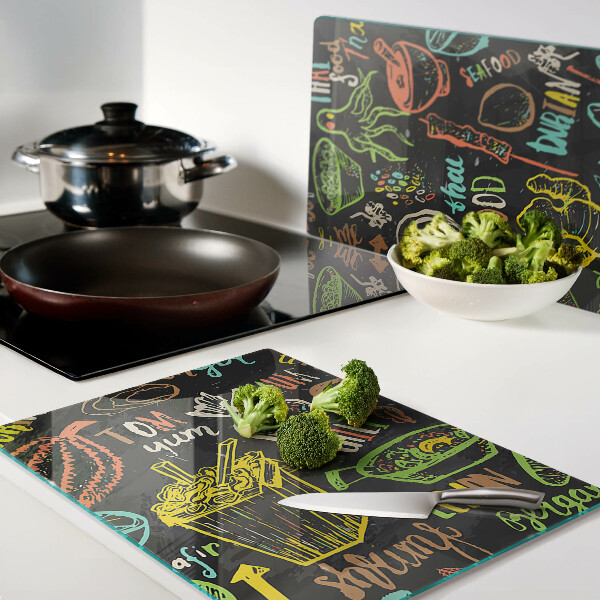 Schneidebrett glas Kulinarisches Thema mit Essen