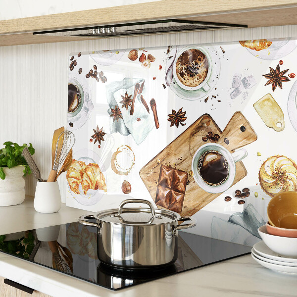 Glas-Schneidebrett mit Motiv zu Kaffeespezialitäten und Backwaren