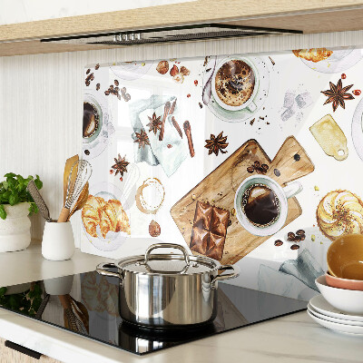 Glas-Schneidebrett mit Motiv zu Kaffeespezialitäten und Backwaren