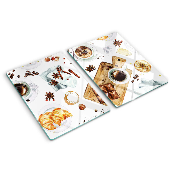 Glas schneidebrett Kaffeespezialitäten und Backwaren