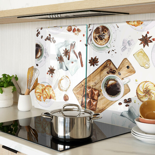 Glas-Schneidebrett mit Motiv zu Kaffeespezialitäten und Backwaren