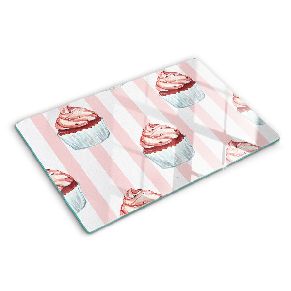Schneidebrett Glas mit Cupcake-Motiv und rosa Streifen