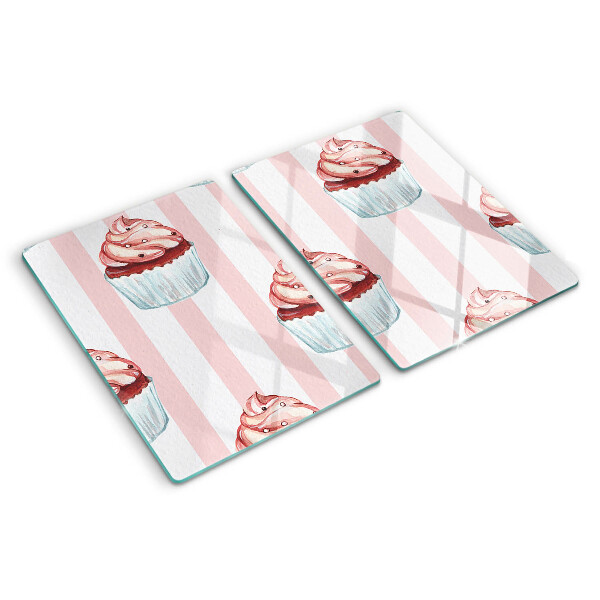 Schneidebrett Glas mit Cupcake-Motiv und rosa Streifen