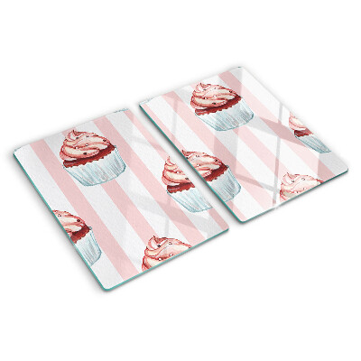 Schneidebrett Glas mit Cupcake-Motiv und rosa Streifen