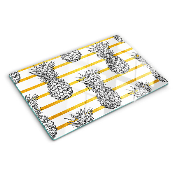 Glas-Schneidebrett mit Motiv aus Ananasstreifen