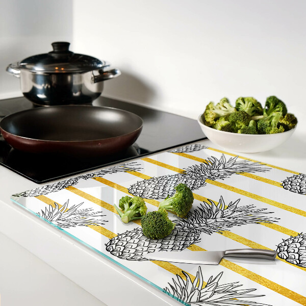 Glas-Schneidebrett mit Motiv aus Ananasstreifen