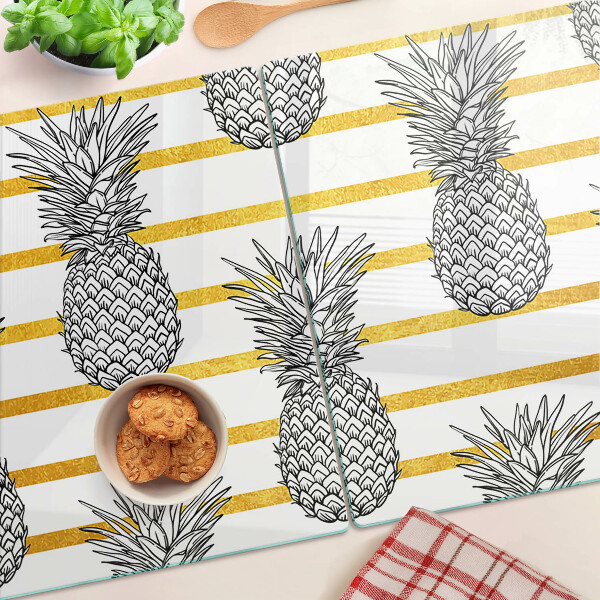 Glas-Schneidebrett mit Motiv aus Ananasstreifen