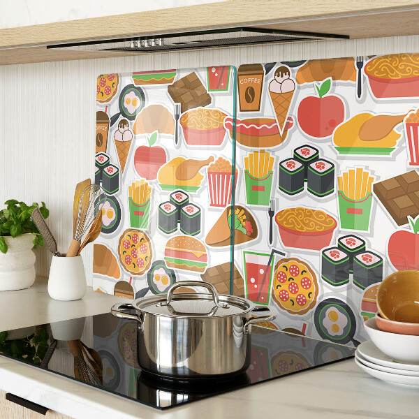 Schneidebrett Glass mit Motiv rund um Essen und Snacks