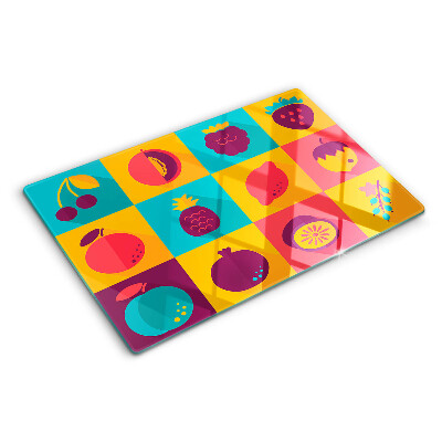 Schneidebrett Fruchtmotiv in bunten Quadraten