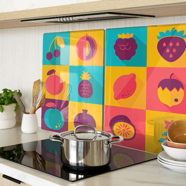 Schneidebrett Fruchtmotiv in bunten Quadraten