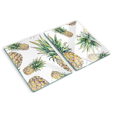 Schneidebrett glas Ananas auf weißem Hintergrund