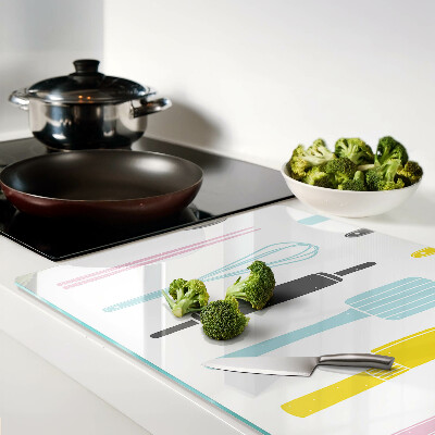 Schneidebrett Küchenutensilien in Pastellfarben