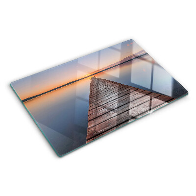 Schneidebrett glas Pier am See bei Sonnenuntergang