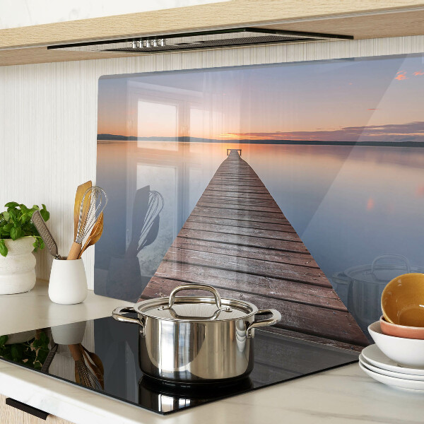 Schneidebrett Glas mit Motiv ‚Pier am See bei Sonnenuntergang‘