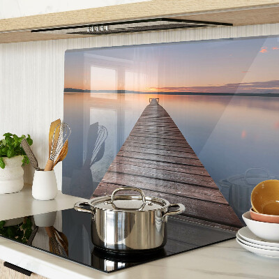 Schneidebrett Glas mit Motiv ‚Pier am See bei Sonnenuntergang‘