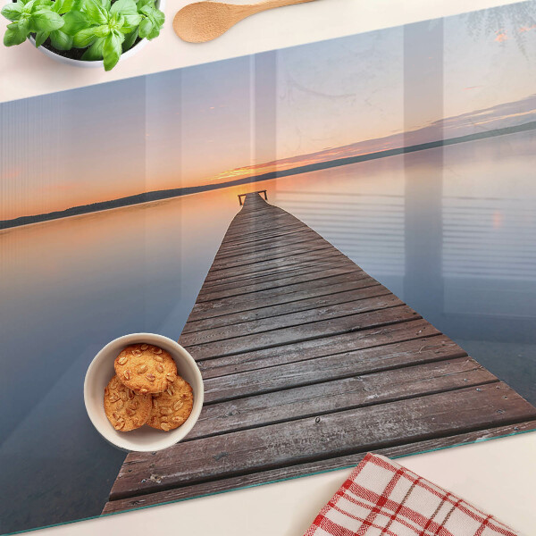 Schneidebrett glas Pier am See bei Sonnenuntergang