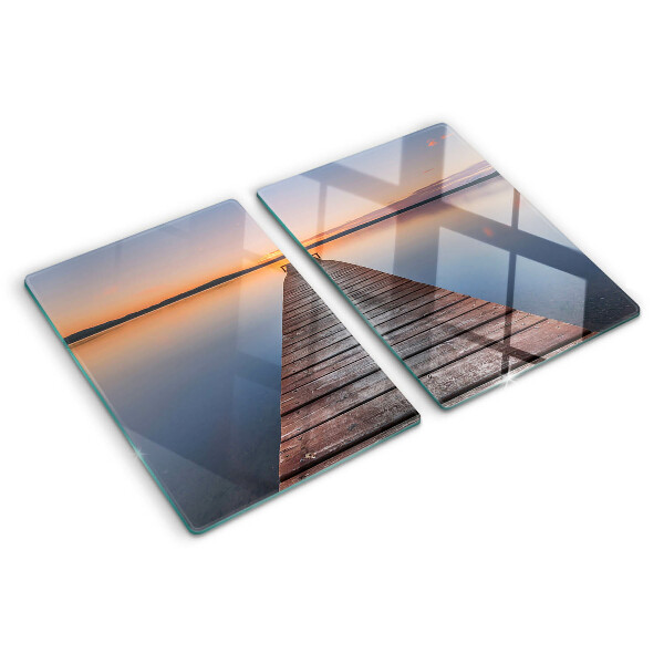 Schneidebrett glas Pier am See bei Sonnenuntergang