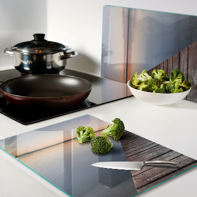 Schneidebrett glas Pier am See bei Sonnenuntergang