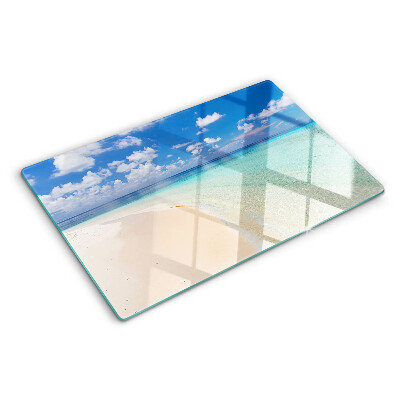Glas Schneidebrett mit Strandmotiv und blauem Himmel