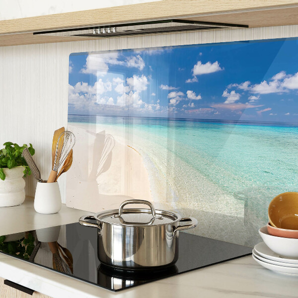 Glas Schneidebrett mit Strandmotiv und blauem Himmel