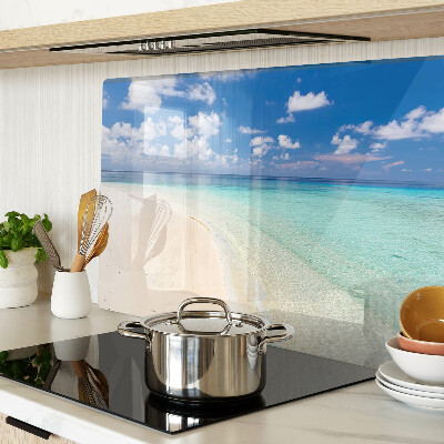 Glas Schneidebrett mit Strandmotiv und blauem Himmel