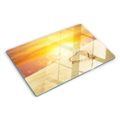 Schneidebrett Glas mit Motiv eines Strandes bei Sonnenuntergang