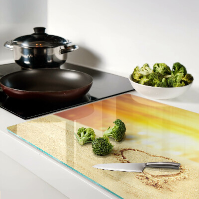 Schneidebrett Glas mit Motiv eines Strandes bei Sonnenuntergang