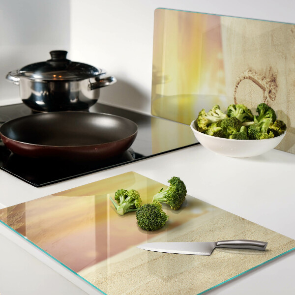 Schneidebrett glas Strand bei Sonnenuntergang