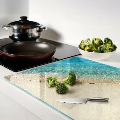 Glas-Schneidebrett mit Motiv von Strand und Meereswellen