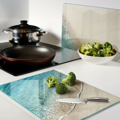 Glas-Schneidebrett mit Motiv von Strand und Meereswellen