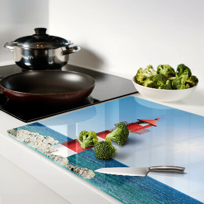 Glas schneidebrett Ein Leuchtturm über dem Meer