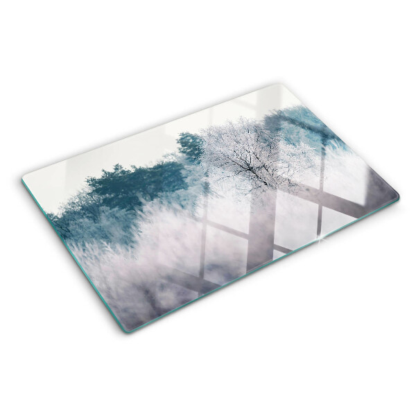 Schneidebrett Glas mit Winterlandschaft und Bäumen