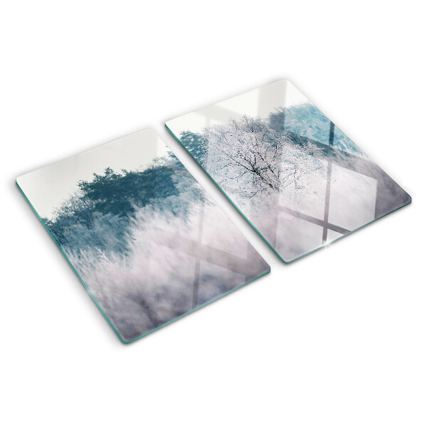 Schneidebrett Glas mit Winterlandschaft und Bäumen