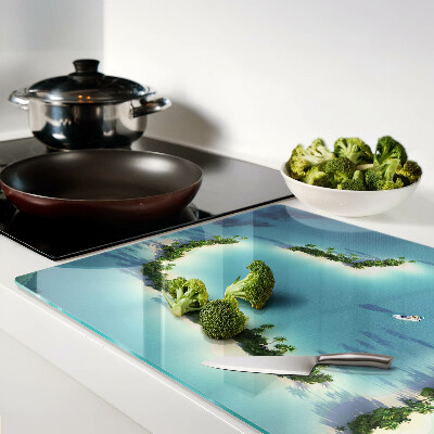 Glas schneidebrett Eine paradiesische Insel mit Palmen