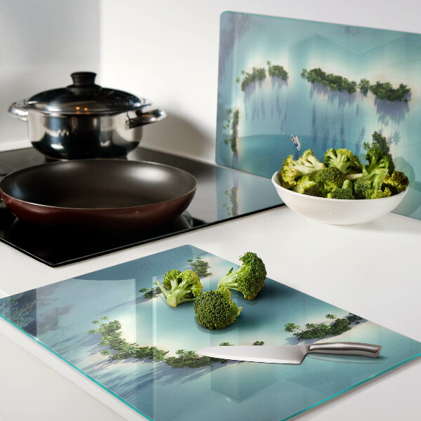 Glas schneidebrett Eine paradiesische Insel mit Palmen