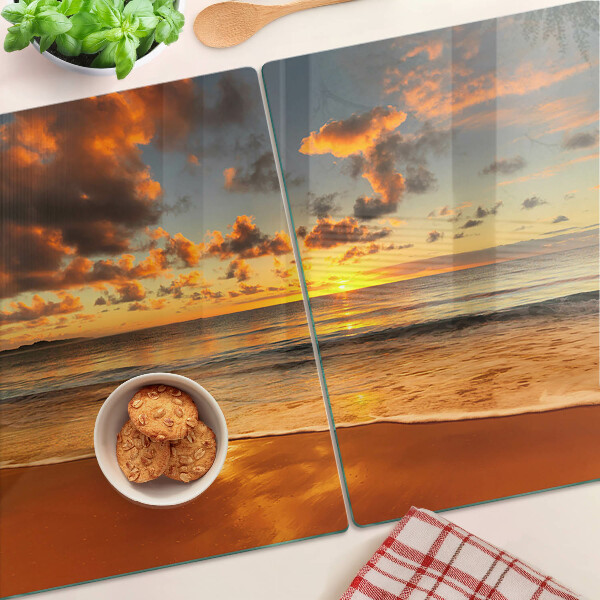 Glas schneidebrett Sonnenuntergang über dem Meer