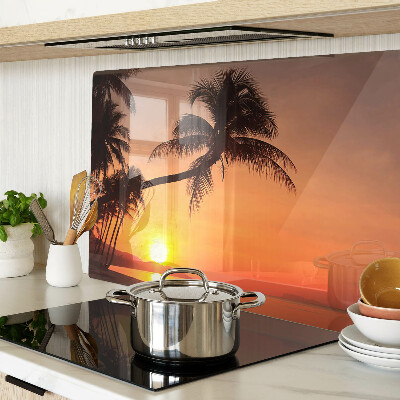 Glas Schneidebrett mit Motiv Sonnenuntergang am Strand