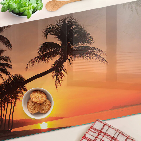 Glas Schneidebrett mit Motiv Sonnenuntergang am Strand
